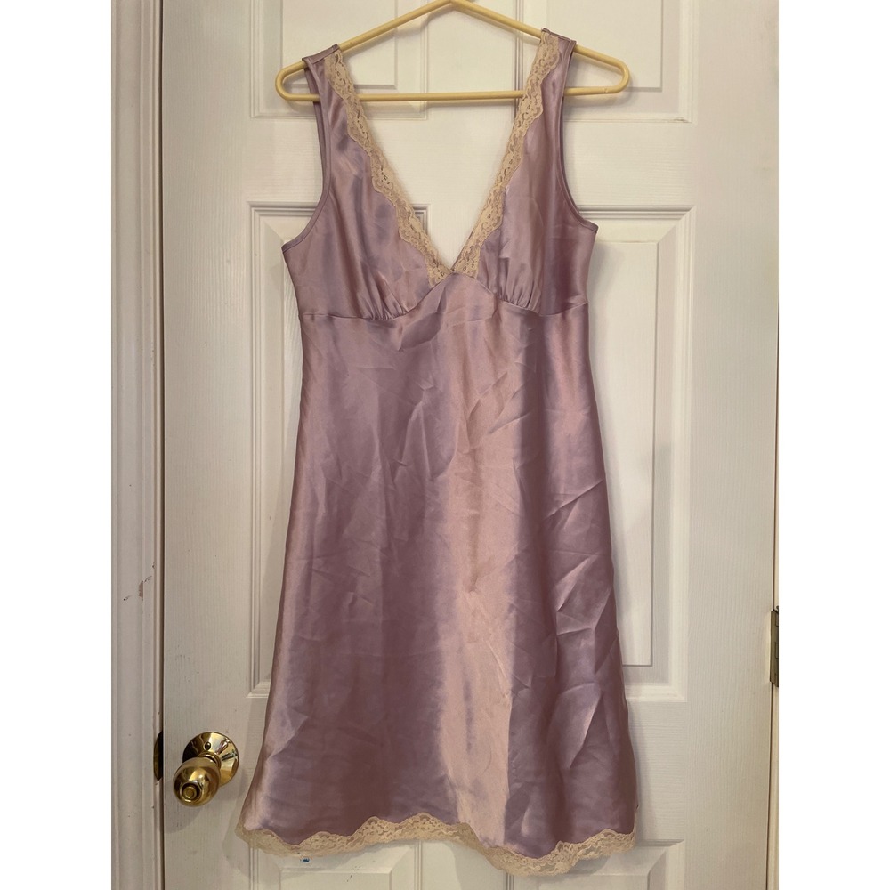 Victorias Secret Satin Lace Slip Dress Nightgown‎ Light Purple M